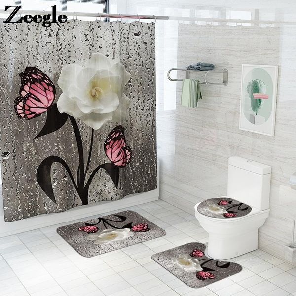 

bath mats flower printing mat in the bathroom shouwer curtain set with toilet rugs home decor antislip foot