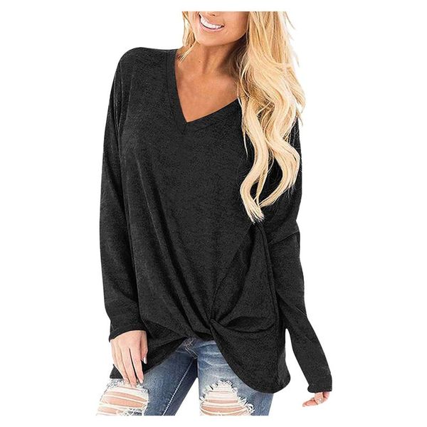

women's blouses & shirts blouse women loose fit clothing color matching stitching knotted v-neck long sleeve blusas mujer, White