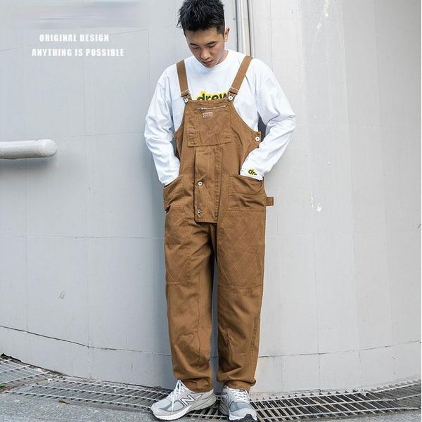 

trendy and fashionable overalls men's american casual jumpsuit hip hop solid loose workers' suspenders pants, Black