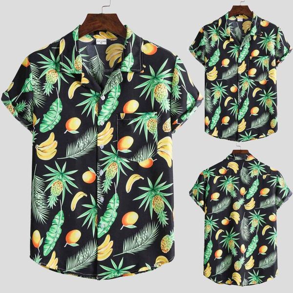 

summer mens hawaii blouse shirts camisas de hombre loose casual printed short sleeve plus size fruit beach floral hawaiian shirt men's, White;black
