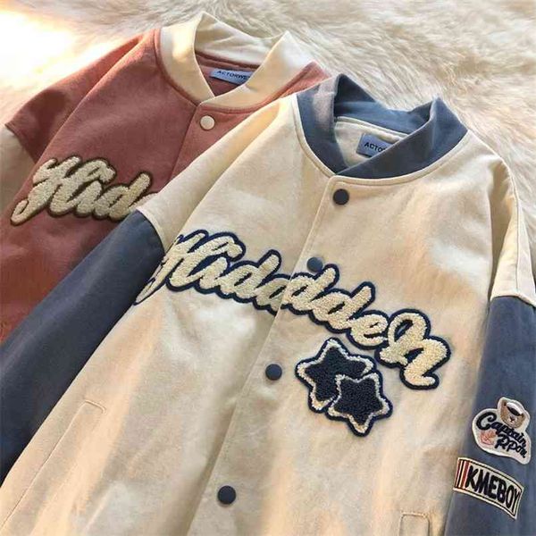 

letter long sleeve baseball uniform men and women jacket star coat oversized jackets casual embroidery fashion 210918, Black;brown