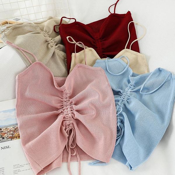 

women's vests gagarich sleeveless off shoulder camis vest women fashion irregular drawstring design tank summer 2021 knit bottom, Black;white