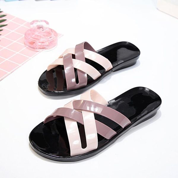 

slippers women flats women's summer jelly shoes beach flip flops pvc non-slip ladies open toe female 2021 comfort slides, Black