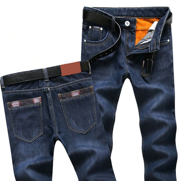 

men's brand jeans classic style autumn winter business casual blue elastic straight denim trousers male pants