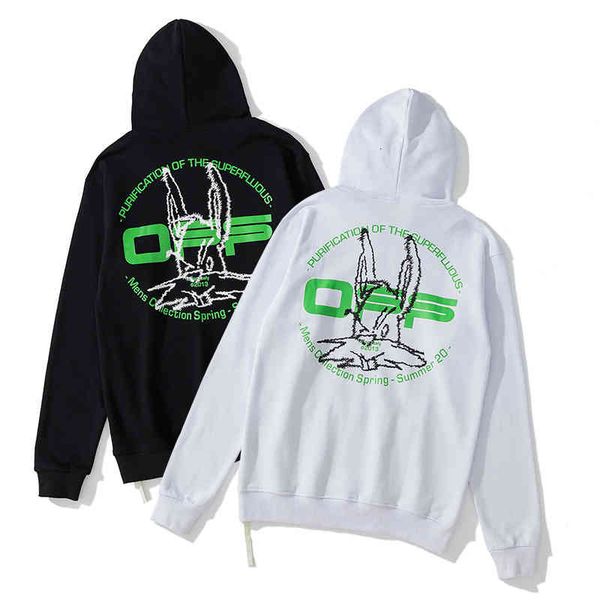 

winter 2021 off autumn new co branded bugs bunny print hoodie for men and women, Black