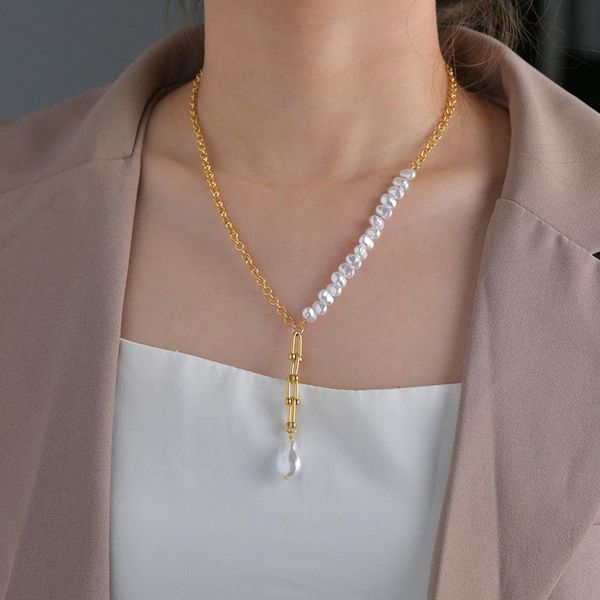 

chains fashion simple pearl chain pendant necklace for women geometric irregular metal clavicle party jewelry gifts, Silver