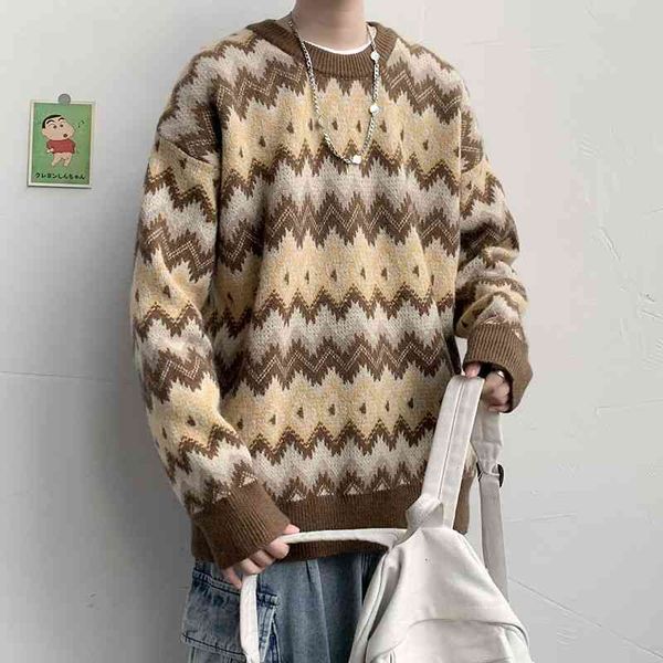 

men's sweaters winter retro sweater warm fashion casual o-neck knitted pullover men wild loose korean knitting mens clothes 84vo, White;black