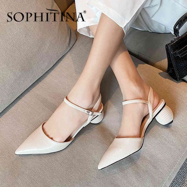 

sophitina fashion women sandals alligator pattern buckle strap pointed toe cow leather shoes elegant sandals so431 210513, Black