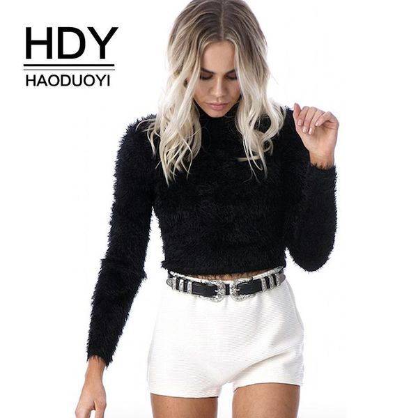 

women's sweaters hdy haoduoyi women fashion sweet plush turtleneck long sleeve short paragraph super comfy soft knit autumn pullover sw, White;black