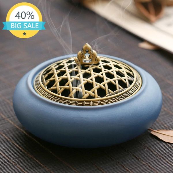 

fragrance lamps ceramic coil incense burner house hollow antique chinese stick holder with lid porta incenso stove 6001