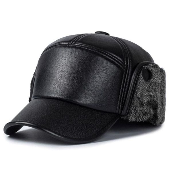 

berets winter men's hat warm ear protection windproof leather, Blue;gray