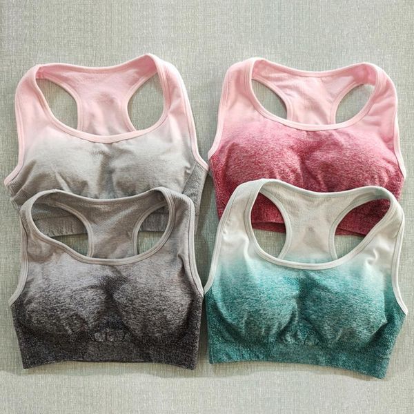 

women ombre yoga sport bra brassiere padded breathable athletic fitness running gym vest push up sportswear outfit