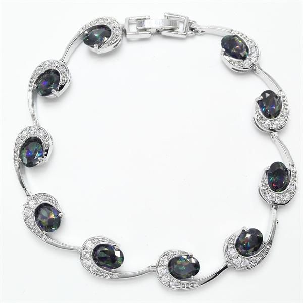 

rainbow & white gold color overlay for women's bracelet bangle link, chain, Black