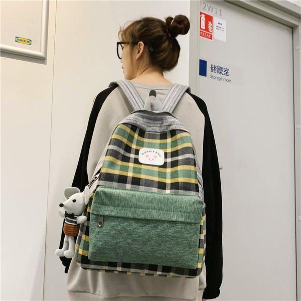 

backpack female simple plaid school bag high student large capacity korean version of multifunctional travel