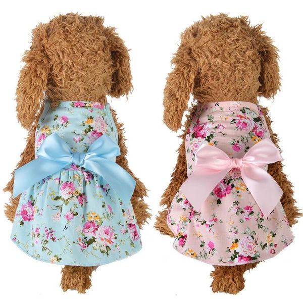 

dog apparel spring summer two-color pet puppy clothes flowers printing ribbon bows princess dress kitten costumes chihuahua poodle