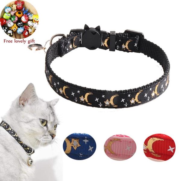 

cat collars & leads cute with bells breakaway star moon pet necklace for cats adjustable safety kitten collar collier chat
