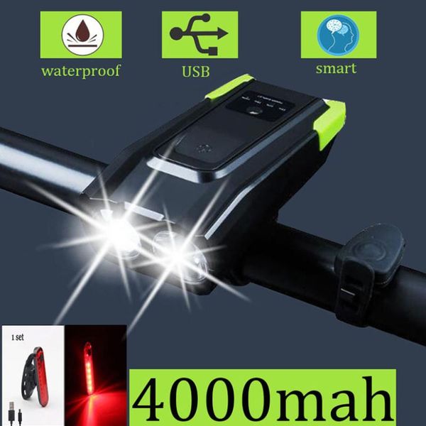 

4000mah induction bicycle front light set usb rechargeable smart headlight with horn 800 lumen led bike lamp cycle lights