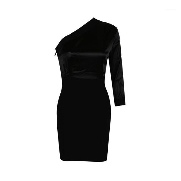 

casual dresses 2021 women black one shoulder long sleeve bandage dress bodycon celebrity evening party drop, Black;gray