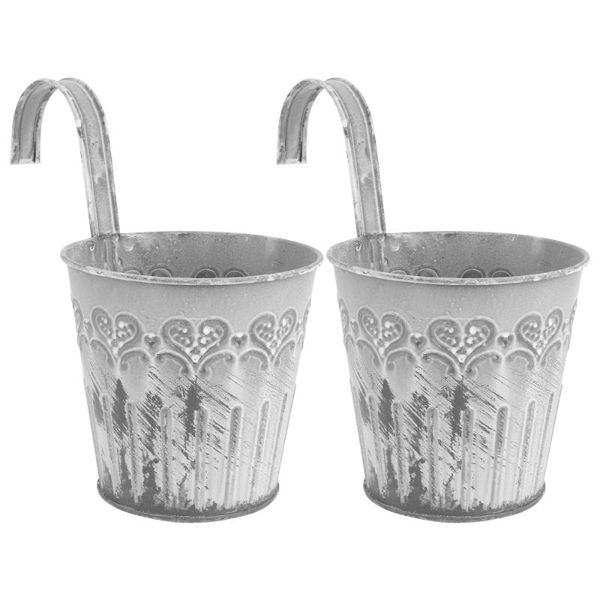 

storage baskets 2pcs iron flower bucket with hooks vintage decorative plants succluents creative potted holder for home (dark grey