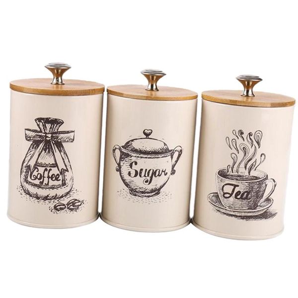 

storage bottles & jars 3pcs retro 1l kitchen tea coffee sugar canister tins with lid metal iron home organizer candy sealed box