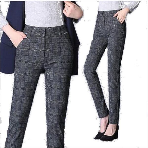 

Plaid Full Length Women Capris High Waist Spring Autumn Trousers With Pocket Plus Size 3xl 4xl 5xl 6xl, Black;white