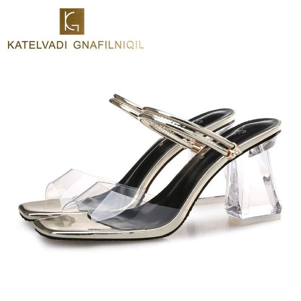 

jelly sandals women crystal open toed high heels transparent 7.5cm slippers shoes k-199, Black