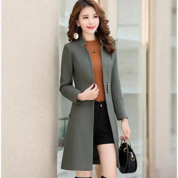 

women's wool & blends 2021 autumn ladies woolen keep warm overcoat sweet europe america long sleeve solid elegant coat fashion casual s, Black