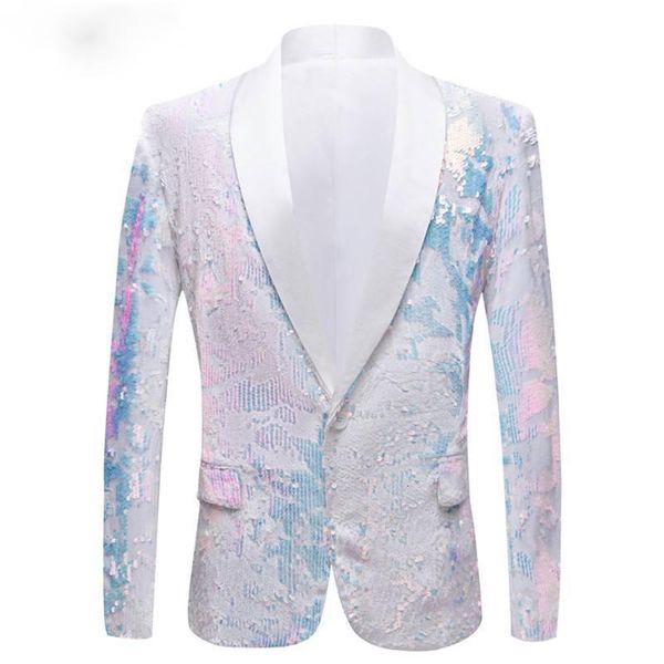 

men's suits & blazers 2021 full season suit jacket men fleece collar fashion glitter white fantasy sequins prom costume slim fit style, White;black