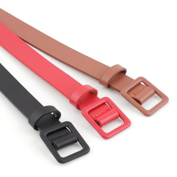 

belts square buckle women's belt fashion solid pu leather needle stamping decorative candy color dress, Black;brown