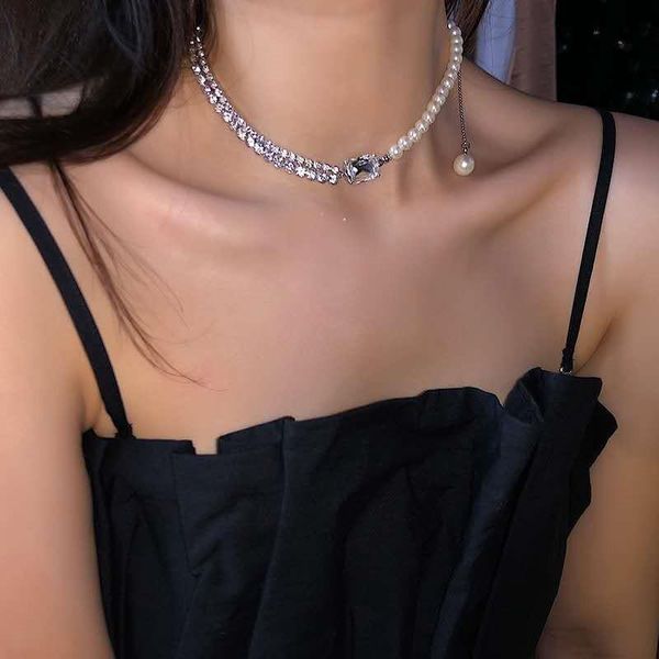

chokers korean simulation pearl asymmetric choker necklaces for women trendy romantic multilayer crystal clavicle chain 2021 jewelry, Golden;silver