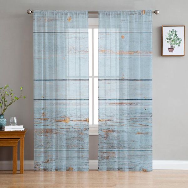 

curtain & drapes vintage wood texture blue for living room transparent tulle curtains window sheer the bedroom accessories decor