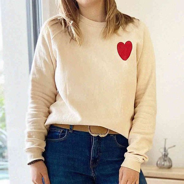 

women's t-shirt red heart printed sweatshirt women autumn winter casual o neck long sleeve cotton pullover streetwear vintage jumper mu, White