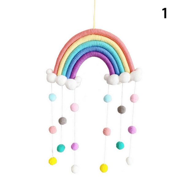 

home hanging ring wall rainbow decoration hand-woven pendant plush ball colorful bedroom door kids gift ornament decorative objects & figuri