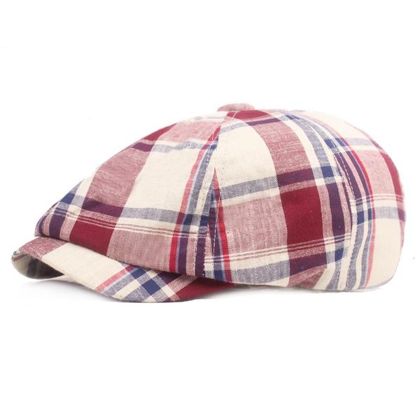 

berets 2021 men's summer autumn sboy caps plaid beret classic retro hats men women casual octagonal cap, Blue;gray
