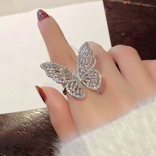 Grandi anelli aperti a farfalla per le donne Etrendy New Fashion Micro Pave Shinning Zircon Statement Ring gioielli regolabili