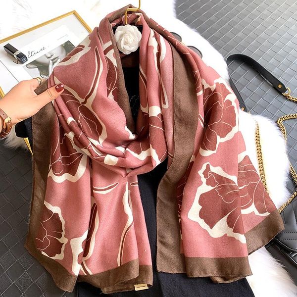 

scarves 2021 autumn retro leaves floral viscose shawl scarf lady print headband pashminas stole muslim hijab, Blue;gray