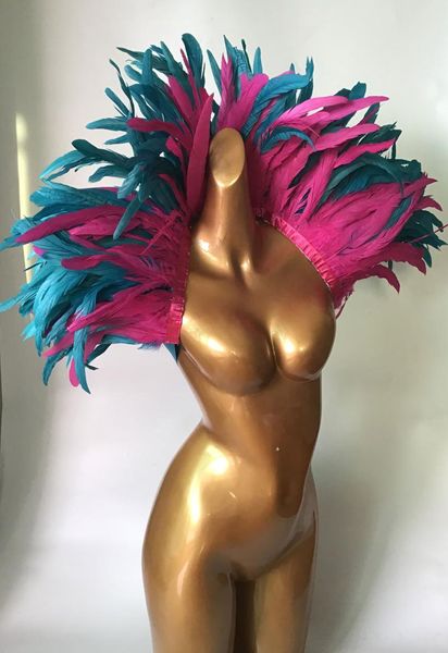 

scarves 2-tone color carnival showgirl feather shawl scarf, Blue;gray