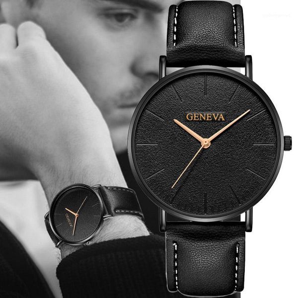 

wristwatches minimalist mens watch fashion alloy case quartz sport leather belt female business watches geneva hodinky, Slivery;brown