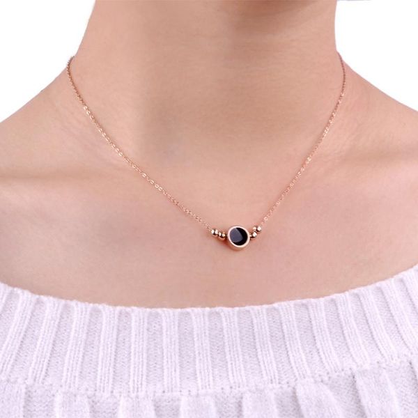 

pendant necklaces trendy black oil rose gold stainless steel beads necklace round & 2021, Silver