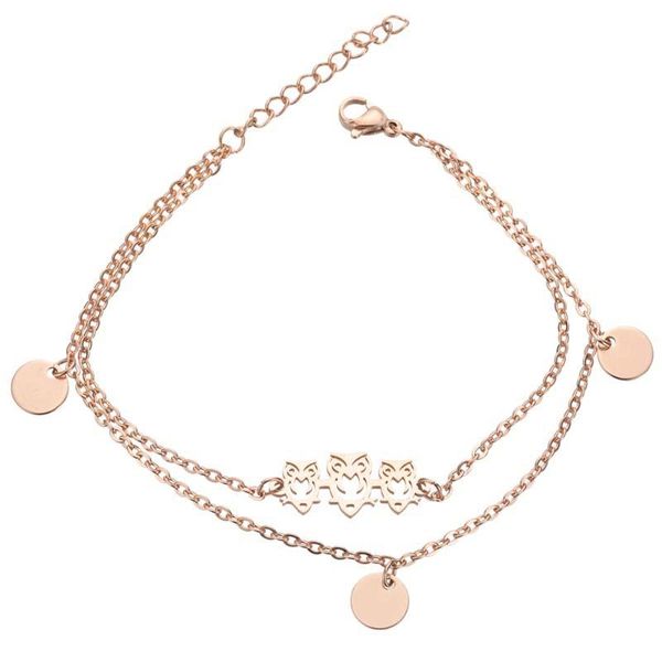 

european and american three small owls stainless steel double bracelet wholesale ladies delicate jewelry link, chain, Black