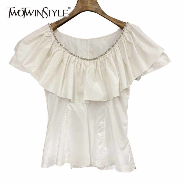

white casual patchwork diamond shirts for women o neck short sleeve straight blouses female summer fashion 210524