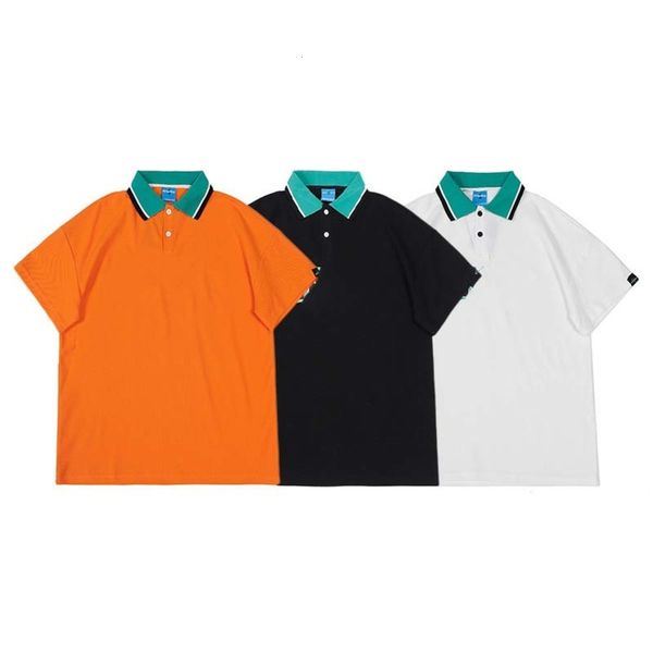 

summer t shirt color matching letter printed short polo men's trendy street casual couple half sleeve, White;black
