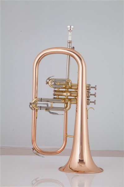 MargeWate BB Tune Trumpet Flugelhorn Rose Lacarrão Laca Metal Plated Musical Instrument Professional com Golves Case Bocal