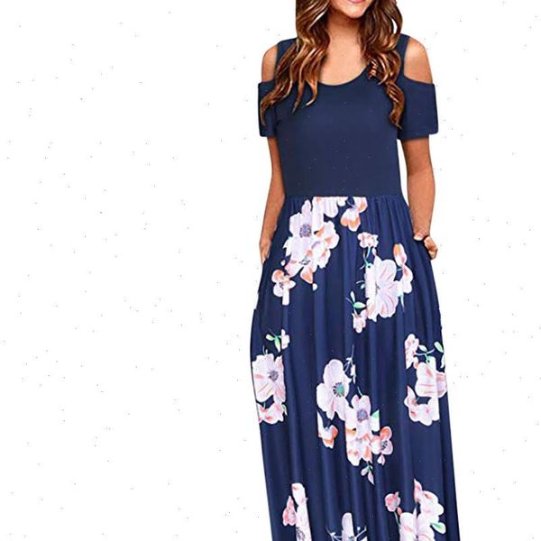 

cold shoulder summer pocket floral women dress print elegant maxi short sleeve casual dresses woman party night vestidos verano, Black;gray