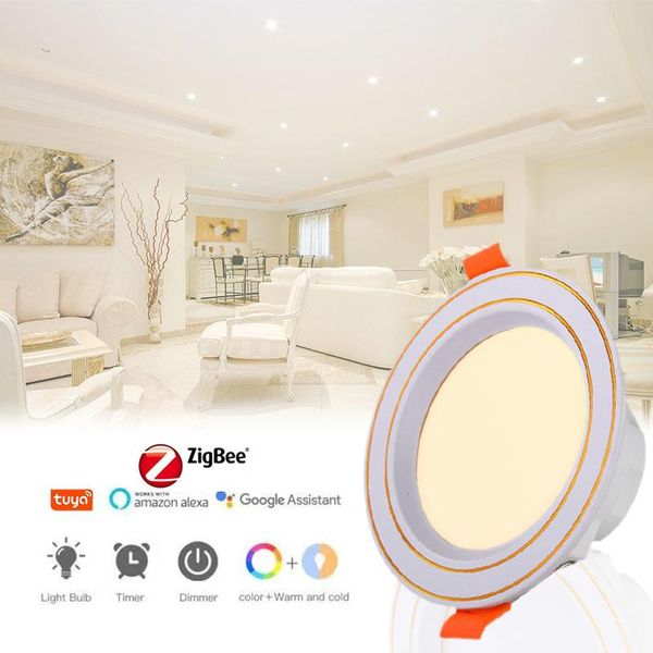 

smart home control zigbee led downlight dimming round spot light 10w rgb color changing warm cool work with alexa google