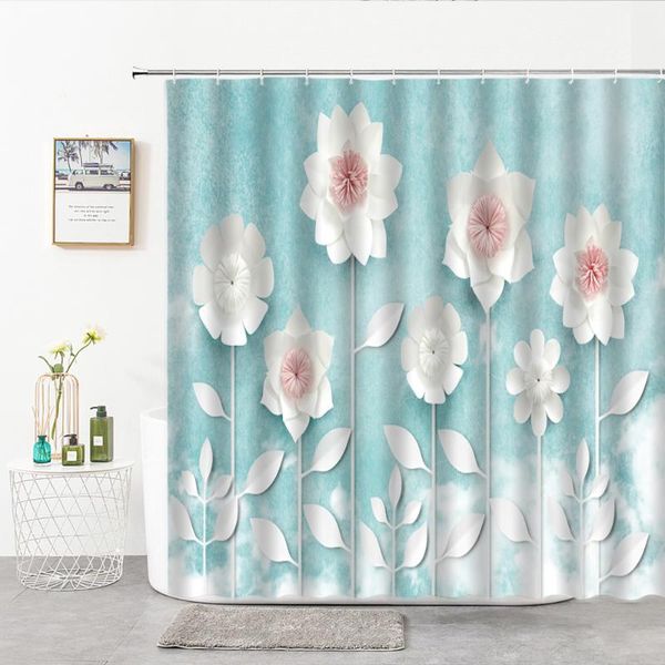 

shower curtains 3d european flowers creative light blue living room wall hanging cloth bathroom supplies home bath decor curtain