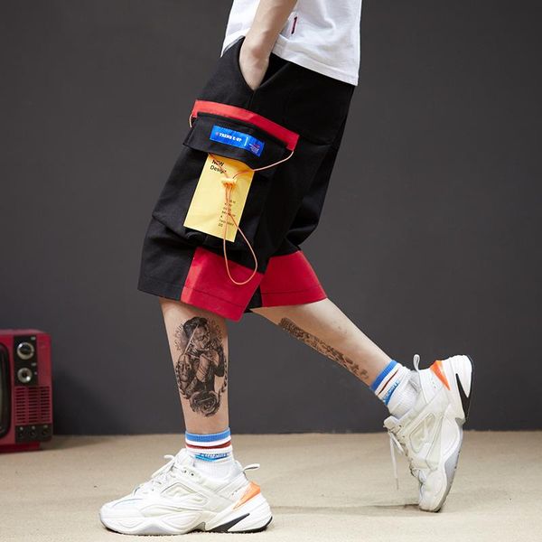 

net red retro functional wind tooling shorts in summer guochao street loose collision color multi-pocket five-minute tide men's, White;black