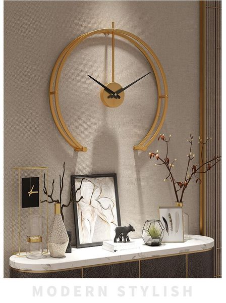 

modern minimalist home wall clock golden semi-circular metal silent clocks