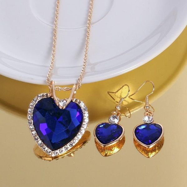 

earrings & necklace 5 colors crystal heart set silver color chain jewelry sets for women wedding accessories valentine's gift