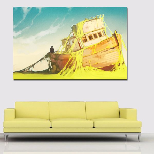 

creative hd print yellow ships sail on the ocean abstract canvas painting poster modern art wall pictures for living room decor